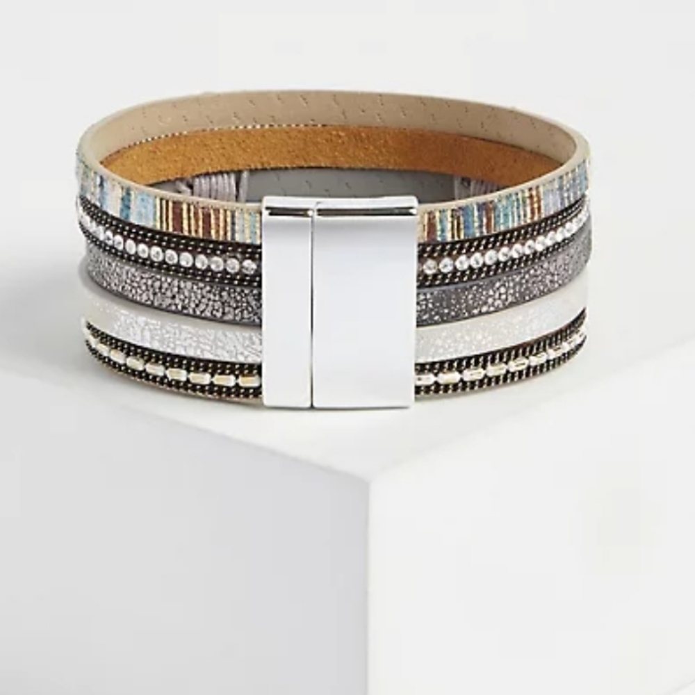 🆕️ BRONZE & SILVER-TONE LEAF MAGNETIC BRACELET - Picture 4 of 9